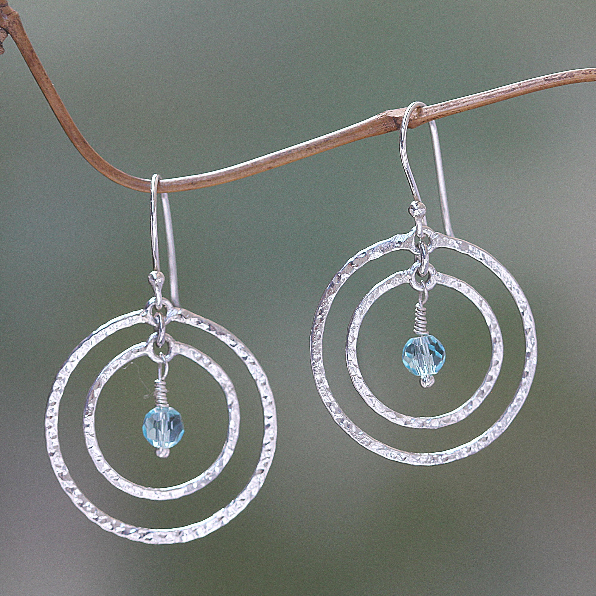 Sterling Silver Dangle Earrings - Blue Halo