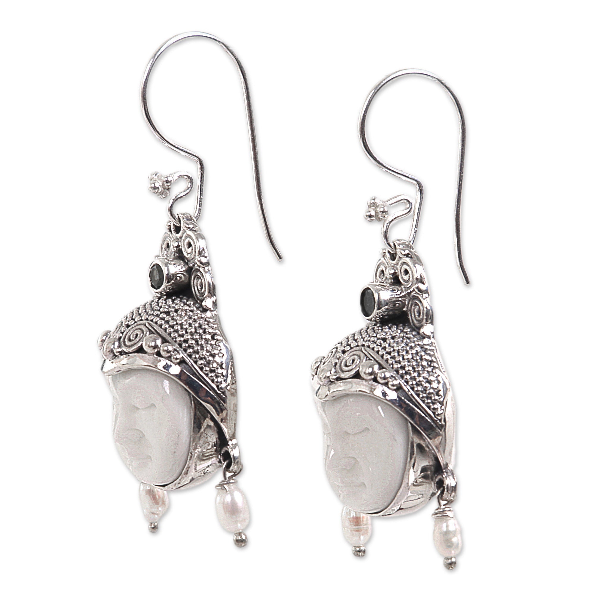 Pearl and Peridot Carved Bone Earrings - Day Dreamers