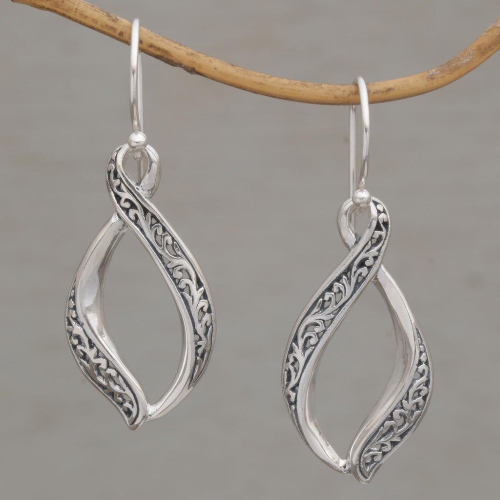Hand Crafted Sterling Silver Scroll Work Dangle Earrings - Wind Dance