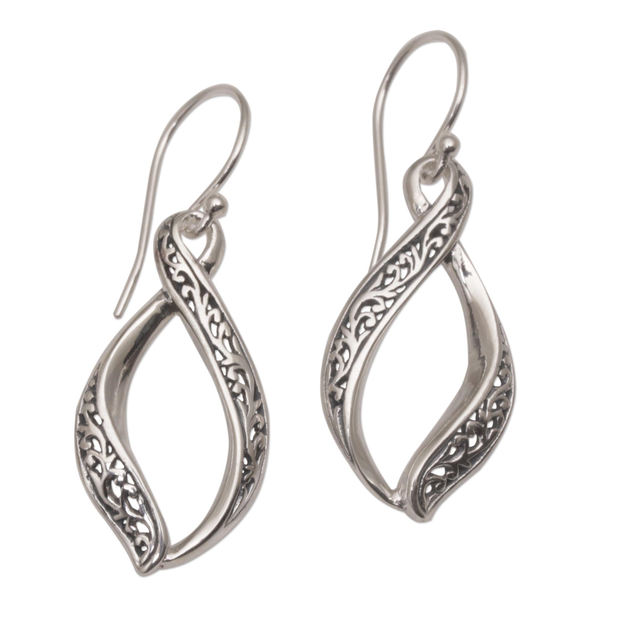 Hand Crafted Sterling Silver Scroll Work Dangle Earrings - Wind Dance