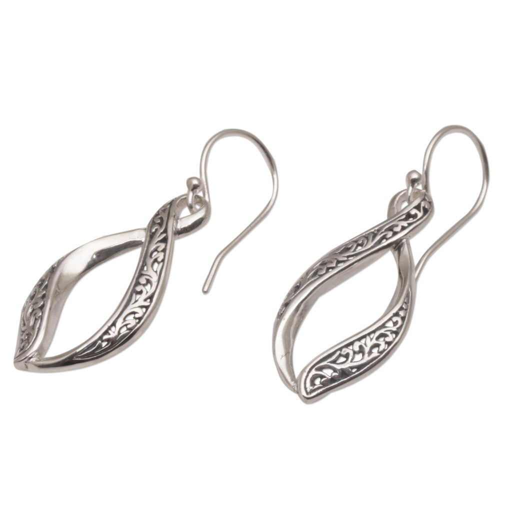 Hand Crafted Sterling Silver Scroll Work Dangle Earrings - Wind Dance