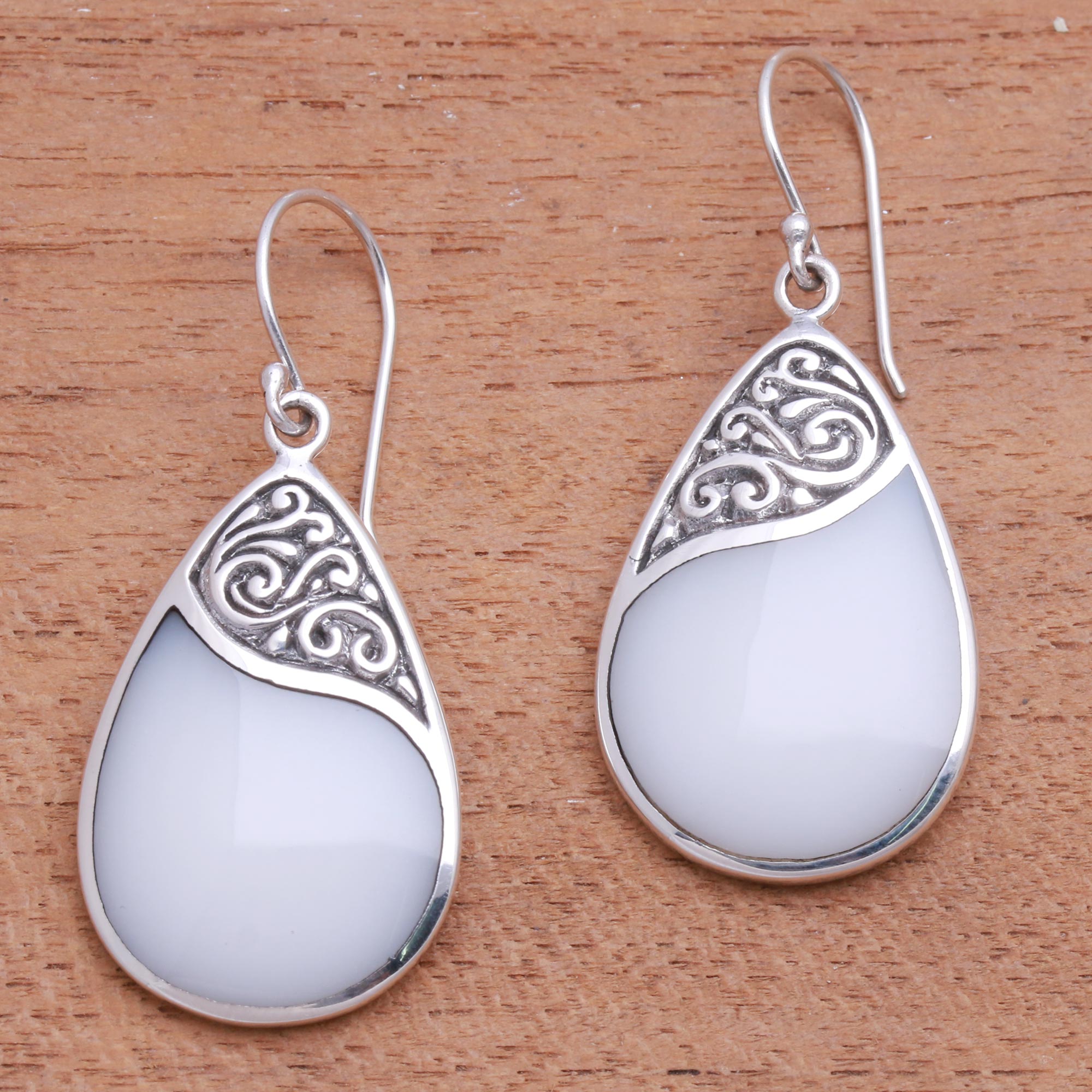 Drop-Shaped Sterling Silver and Resin Dangle Earrings - Cloud Drops