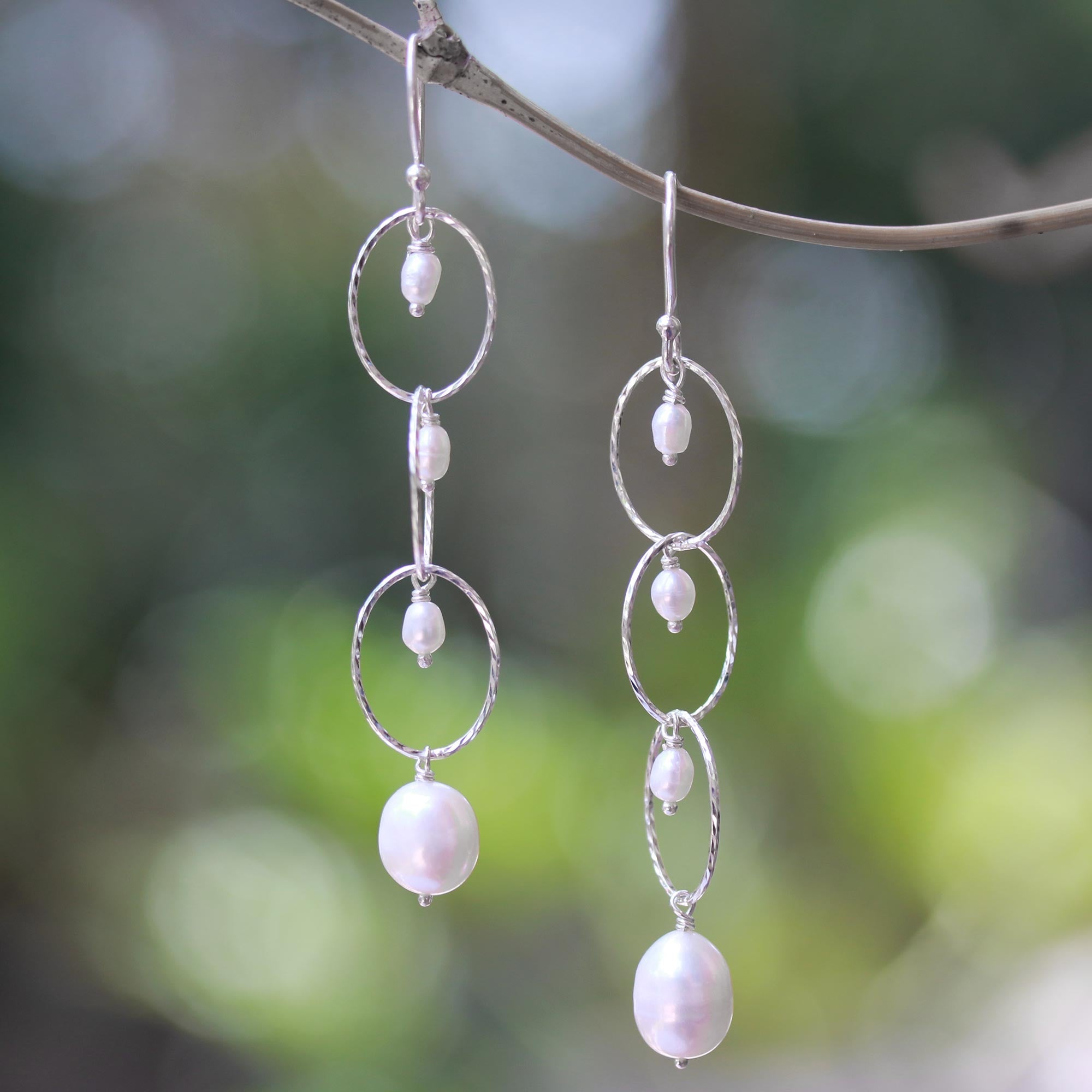 Cultured Pearl Dangle Earrings from Bali - Glowing Twist