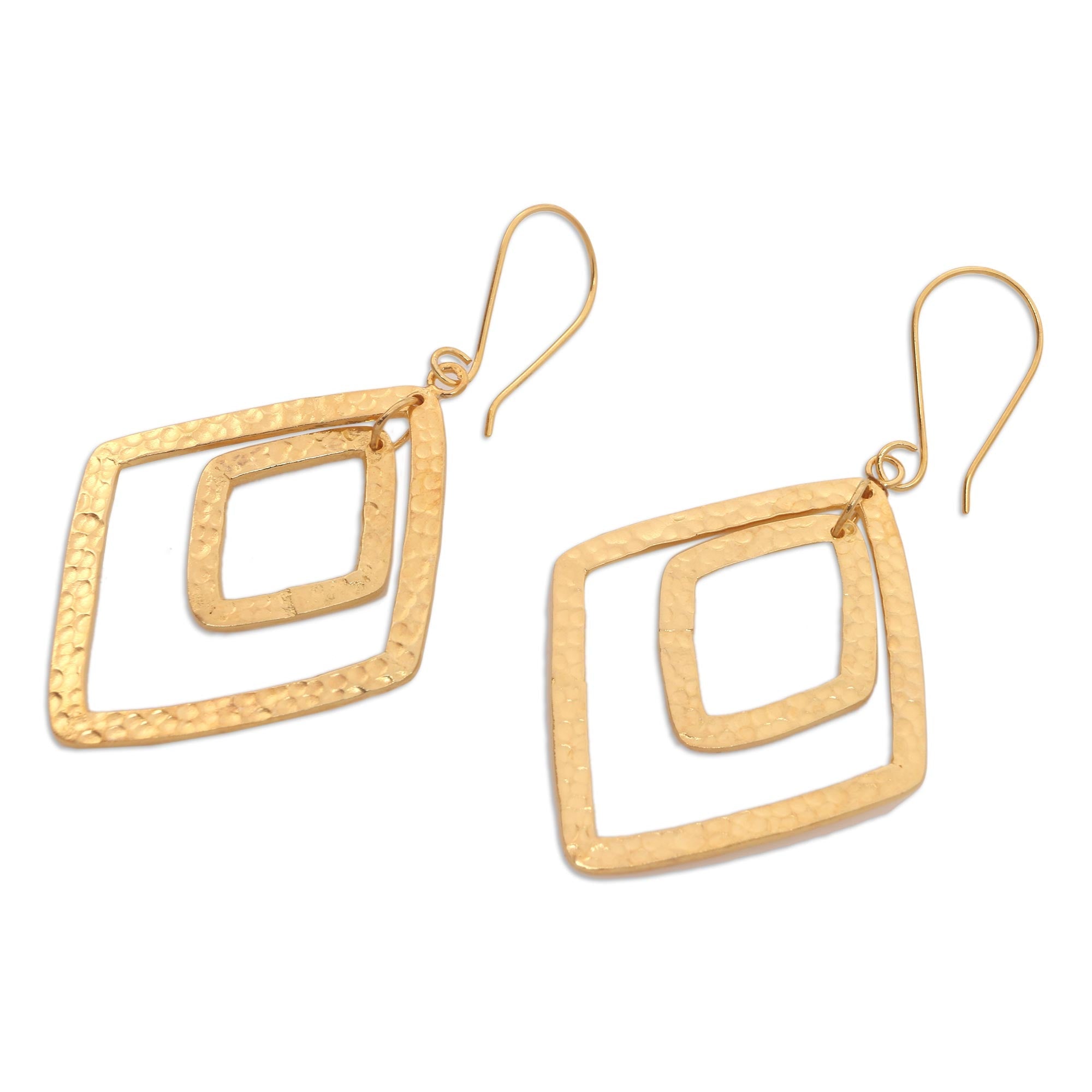 Gold-Plated Dangle Earrings with Hammered Finish - Party Guest