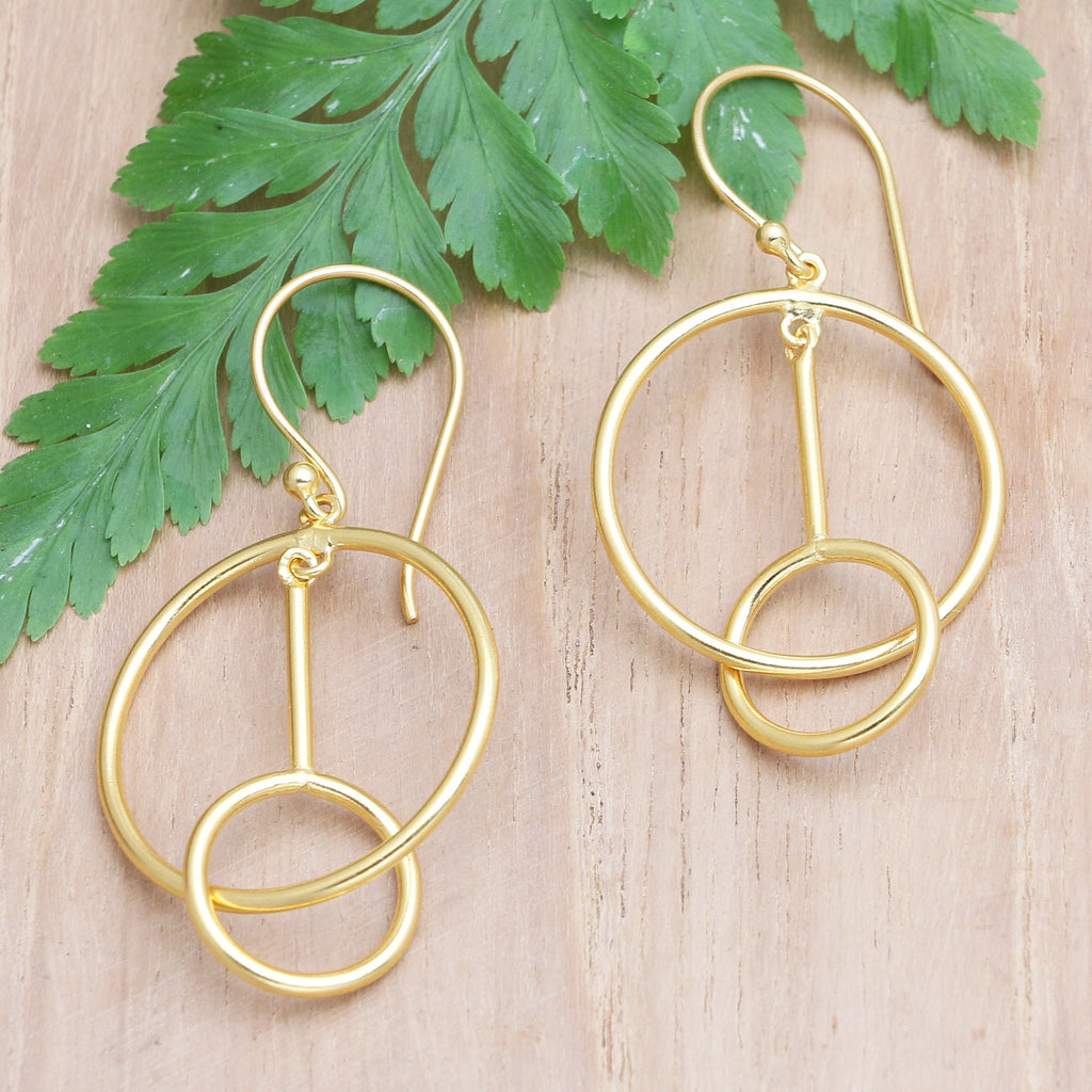 Handmade 18k Gold-plated Dangle Hoop Earrings from Indonesia - Go Through Hoops