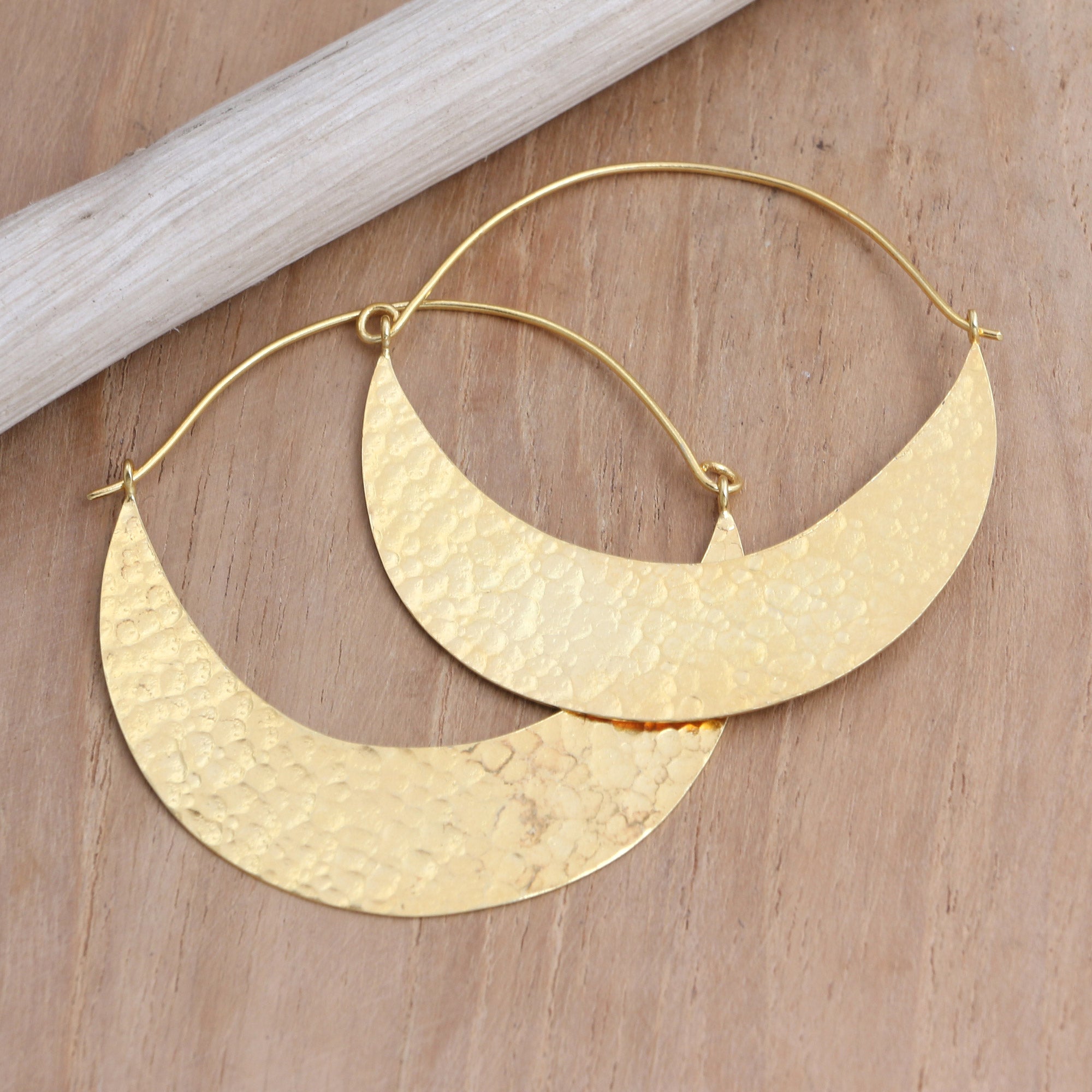 Hand Crafted Gold-Plated Hoop Earrings from Indonesia - In the Same Canoe