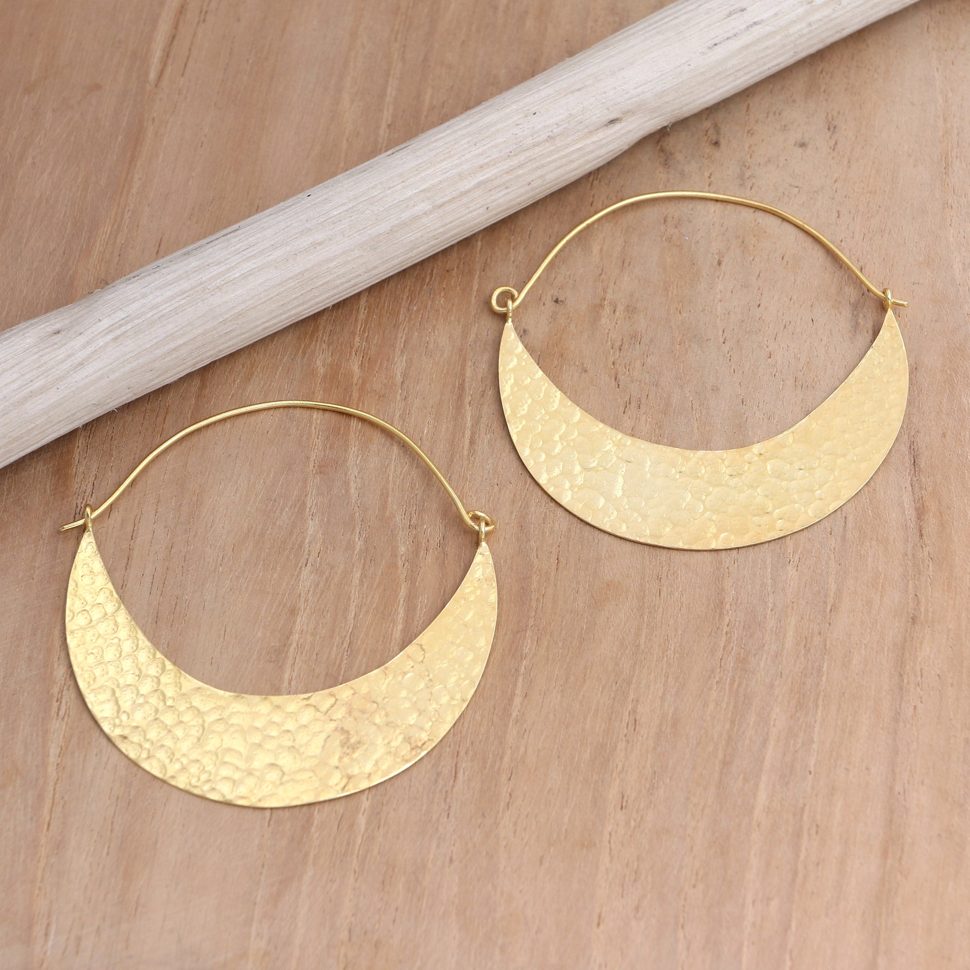 Hand Crafted Gold-Plated Hoop Earrings from Indonesia - In the Same Canoe