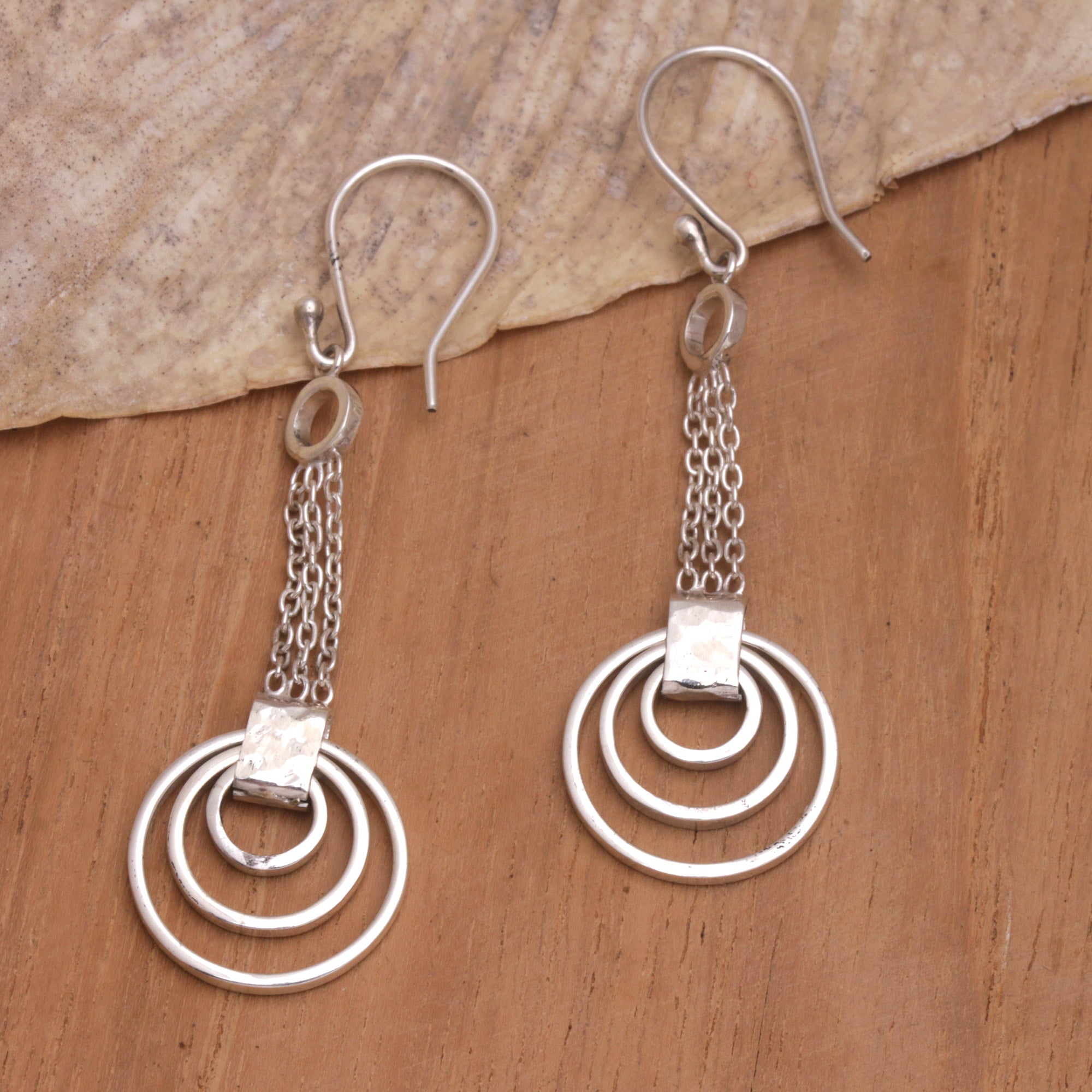 Modern Sterling Silver Dangle Earrings from Java - Luminous Modernity
